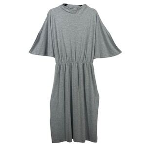 Prologue Plus Size XXL Modest Dress Grey Mock Neck Cape Split Sleeve Minimalist